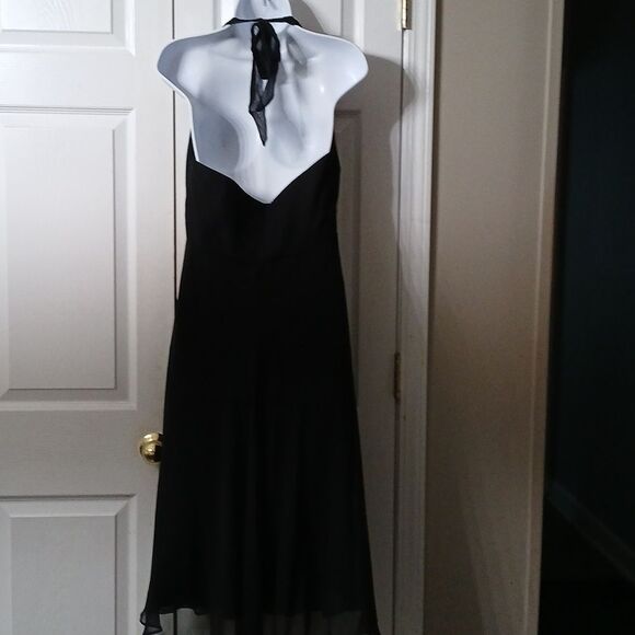 Signature by Robbie Bee black copper sequins 100% silk halter dress Sz 14W EUC - Picture 5 of 8